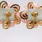 Vintage Emmons Gold Tone & Pink Enamel Swirl Flower Clip-On Earrings & Brooch Demi Parure 34.2g image number 10