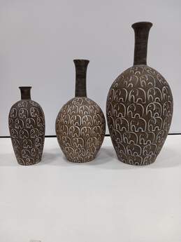 Set of Three Handmade Carved Elephant Vases