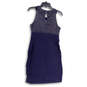Womens Blue Glittery Sleeveless Round Neck Keyhole Short Shift Dress Size 6 image number 2