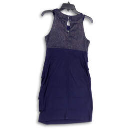Womens Blue Glittery Sleeveless Round Neck Keyhole Short Shift Dress Size 6 alternative image