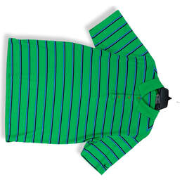 Mens Green Striped Short Sleeve Spread Collar Pullover Polo Shirt Size L