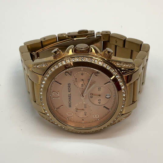 Designer Michael Kors MK-5263 Gold-Tone Chronograph Dial Analog Wristwatch image number 2
