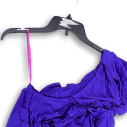 Womens Purple One Shoulder Ruffle Stretch Pullover Bodycon Dress Size XXS