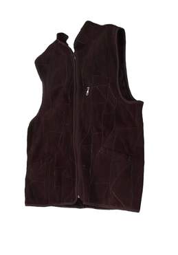 Mens Brown Abstract Leather Sleeveless Pockets Full Zip Vest Size Large alternative image
