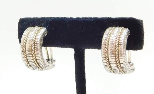 Judith Ripka 925 Cable Rope Textured Chunky Semi Hoop Omega Post Earrings 16g image number 3