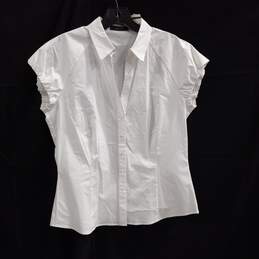 Windsor Women's White Stretch Button Up Cap Sleeve Shirt Size 40 NWT