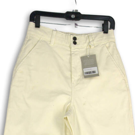 NWT Womens White Flat Front Slash Pocket Straight Leg Cropped Pants Size 8 image number 3