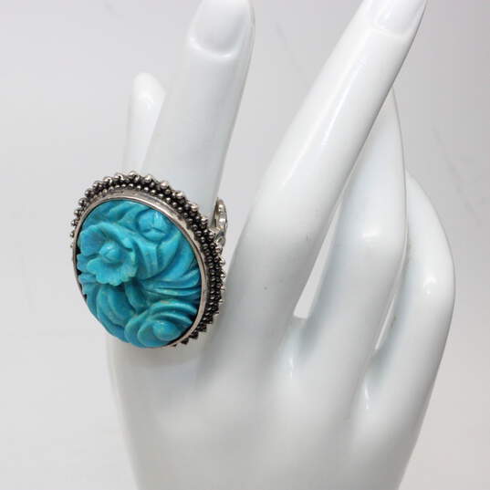 Artisan Amy Kahn Signed AKR Sterling Silver Turquoise Pendant/Brooch & Ring Size 6.5 - 54.3g image number 3