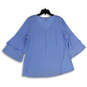 Womens Blue V-Neck 3/4 Bell Sleeve Hi-Low Hem Pullover Blouse Top Size XXL image number 2