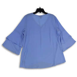 Womens Blue V-Neck 3/4 Bell Sleeve Hi-Low Hem Pullover Blouse Top Size XXL alternative image