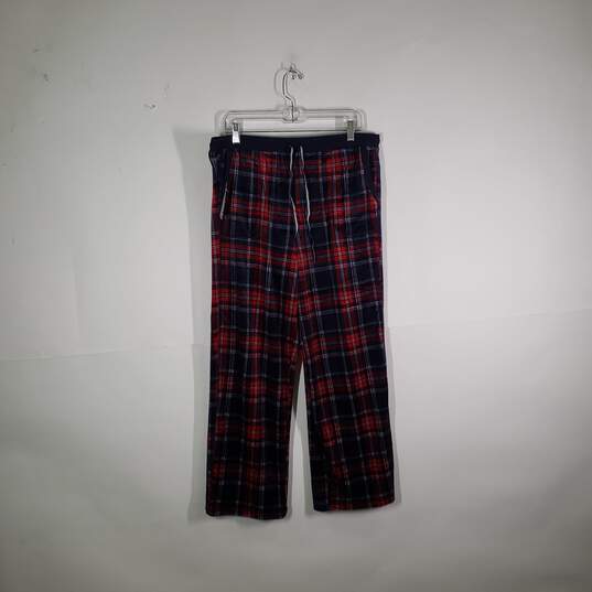Womens Plaid Slash Pockets Drawstring Waist Straight Leg Pajama Pants Size L image number 1