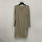 Womens Beige Long Sleeve V-Neck Knit Lace Up Sweater Dress Size Small image number 1