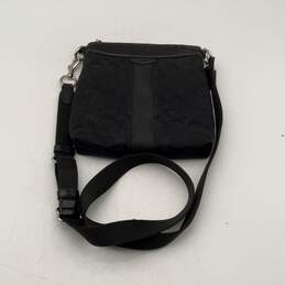 Coach Womens Black Signature Print Zipper Logo Charm Small Crossbody Bag Purse