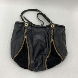 Womens Black Leather Inner Zip Pocket Double Handle Strap Shoulder Bag alternative image