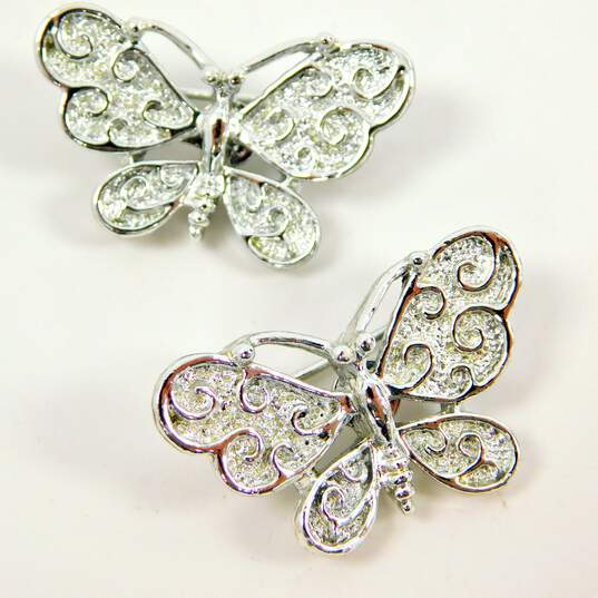 Silver Tone Icy Rhinestone Butterfly, Dragonfly & Flower Brooches 63.3g image number 3