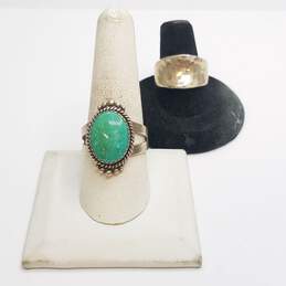 Sterling Silver Turquoise & Hammered Concave Sz 8.5-9 Ring Bundle 2pcs. 17.1g
