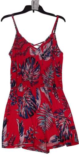 Womens Red Floral V Neck Spaghetti Straps Waist Drawstring Fit And Flare Dress M alternative image