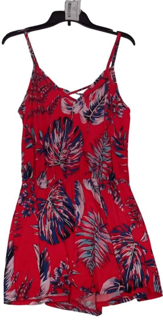 Womens Red Floral V Neck Spaghetti Straps Waist Drawstring Fit And Flare Dress M image number 2