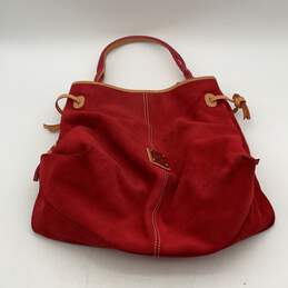 Dooney And Bourke Womens Red Brown Leather Strap Tote Handbag