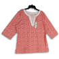 NWT Womens Pink Aubrey Split Neck 3/4 Sleeve Tunic Blouse Top Size XL image number 1