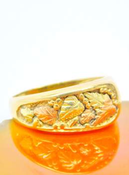 10K Yellow & Rose Gold Etched Grape Leaves Cluster Tapered Band Ring 3.5g