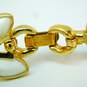 Vintage Crown Trifari White Enamel Gold Tone Leaf Bracelet 26.7g image number 3