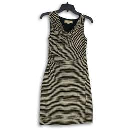 Loft Womens Black Brown Striped Cowl Neck Sleeveless Sheath Dress Size XXSP