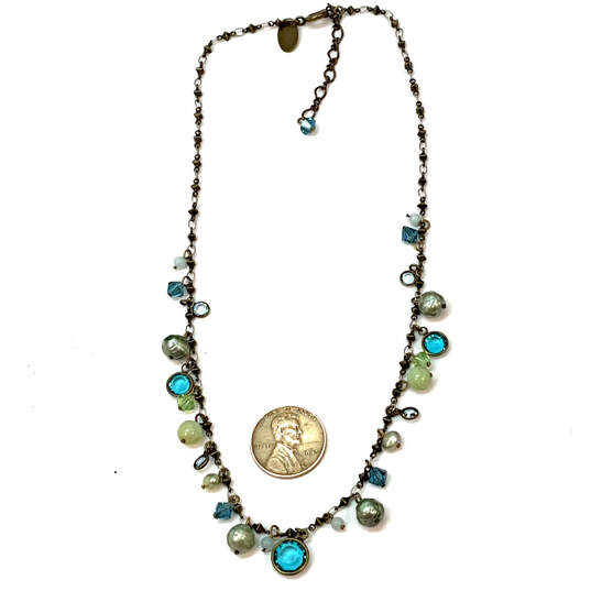 Designer Liz Palacios Silver-Tone Green Blue Rhinestone Link Chain Necklace image number 4