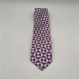 NWT Mens Purple Silk Geometric Adjustable Keeper Loop Designer Neck Tie