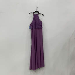 NWT Womens Purple Floral Sleeveless Halter Neck Back Zip Maxi Dress Size 16