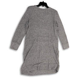 Womens Gray Long Sleeve Pockets Drawstring Waist Sweater Dress Size PS alternative image