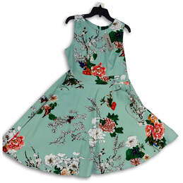 NWT Womens Green Floral Round Neck Knee Length Fit And Flare Dress Size L