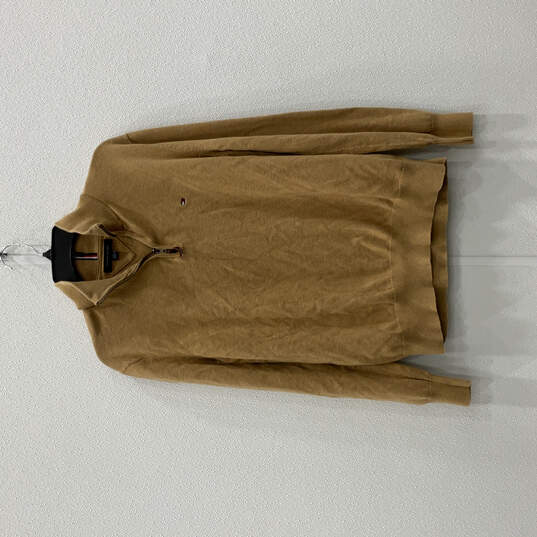 Mens Brown Long Sleeve Quarter Zip Regular Fit Pullover Sweater Size Large image number 1