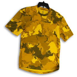 Mens Yellow Brown Camouflage Crew Neck Short Sleeve Pullover T-Shirt Size S