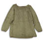 Womens Khaki Long Sleeve Round Neck Side Slit Pullover Sweater Size Large image number 2