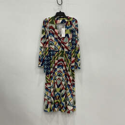 NWT Womens Multicolor Geometric Long Sleeve Midi Jersey Shift Dress Size 12