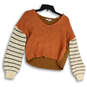 Womens Multicolor Colorblock Balloon Sleeve Cropped Pullover Sweater Sz XXS image number 1