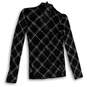 Womens Black Geometric Ruffle Collared Long Sleeve Blouse Top Size Small image number 2