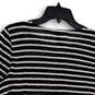Womens Black White Striped Round Neck 3/4 Sleeve Pullover Blouse Top Sz PM image number 4