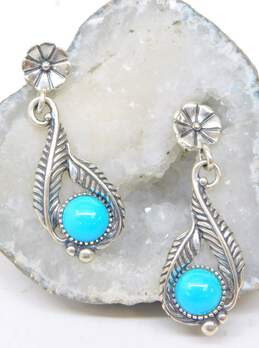 Carolyn Pollack Relios 925 Turquoise Feather Dangle Earrings 6.8g alternative image