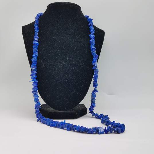 Sterling Silver Lapis Nugget 31 Inch Necklace 62.9g image number 2