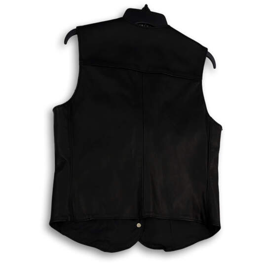 Womens Black Sleeveless V-Neck Pockets Button Front Motorcycle Vest Size L image number 2