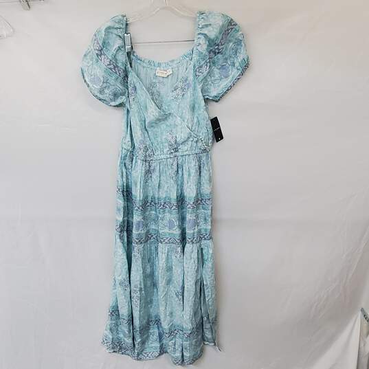 Wm Lucky Brand Midi Slip Floral Print Dress Cyan Light Blue Sz XS