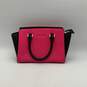 Michael Kors Womens Pink Black Leather Double Handle Satchel Bag Purse image number 1