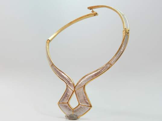 Vintage Biagi Goldtone & Silvertone Modernist Brushed Collar Statement Necklace 68.4g image number 2