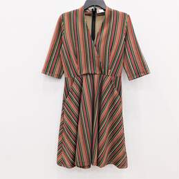 RED Valentino Multicolor Stripes Short Sleeve Casual Pleated Midi Dress Size S with COA