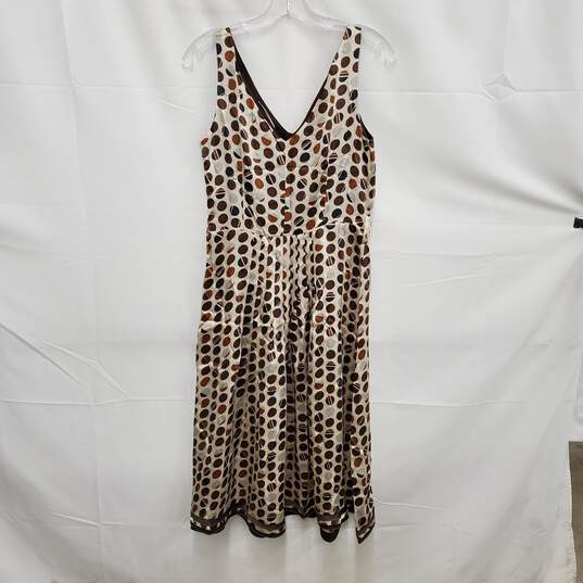 Spazio Moda Couture WM's 100% Silk Sleeveless Brown Polka Dot Dress Size 6 image number 2