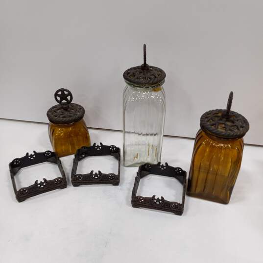 3pc Set of Western Moments Glass Jar Canister W/Stands image number 2