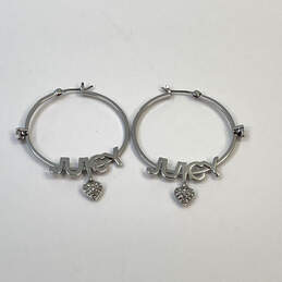 Designer Juicy Couture Silver-Tone Clear Crystals Heart Charm Hoop Earrings alternative image