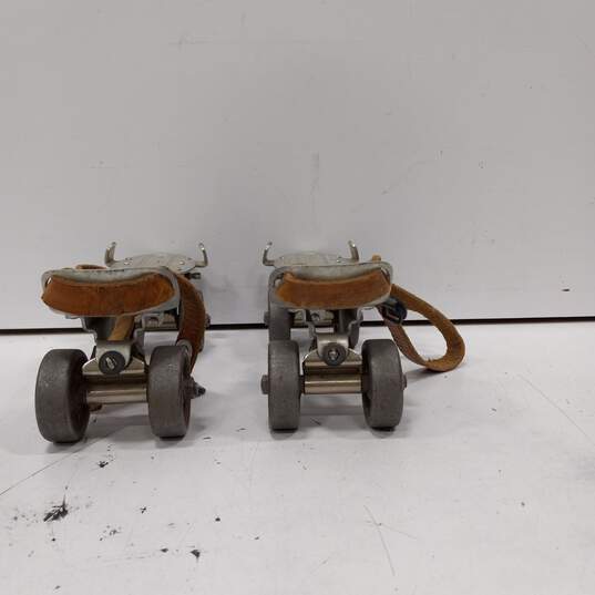 Pair of Vintage Metal Silver Tone Roller Skates Size Adjustable image number 3
